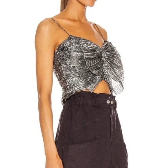 Isabel Marant Tresha Silver Metallic Bow Top Size 2 Bustier Cocktail - Picture 3 of 15